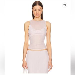 Helsa Sheer Knit Draped Top in Ballet Pink Elegant Sheer White Top